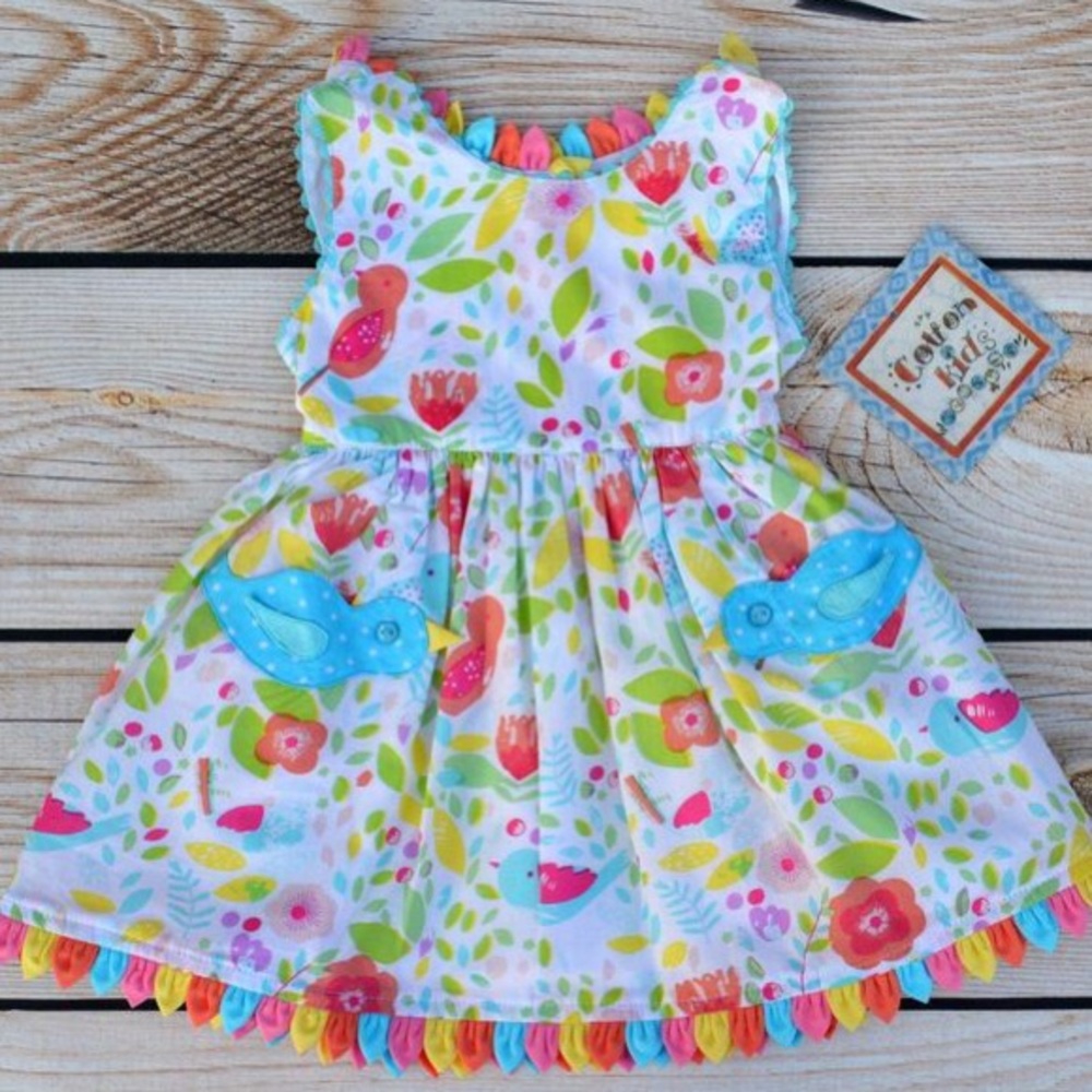 EUC Cotton Kids Bird Pocket Dress